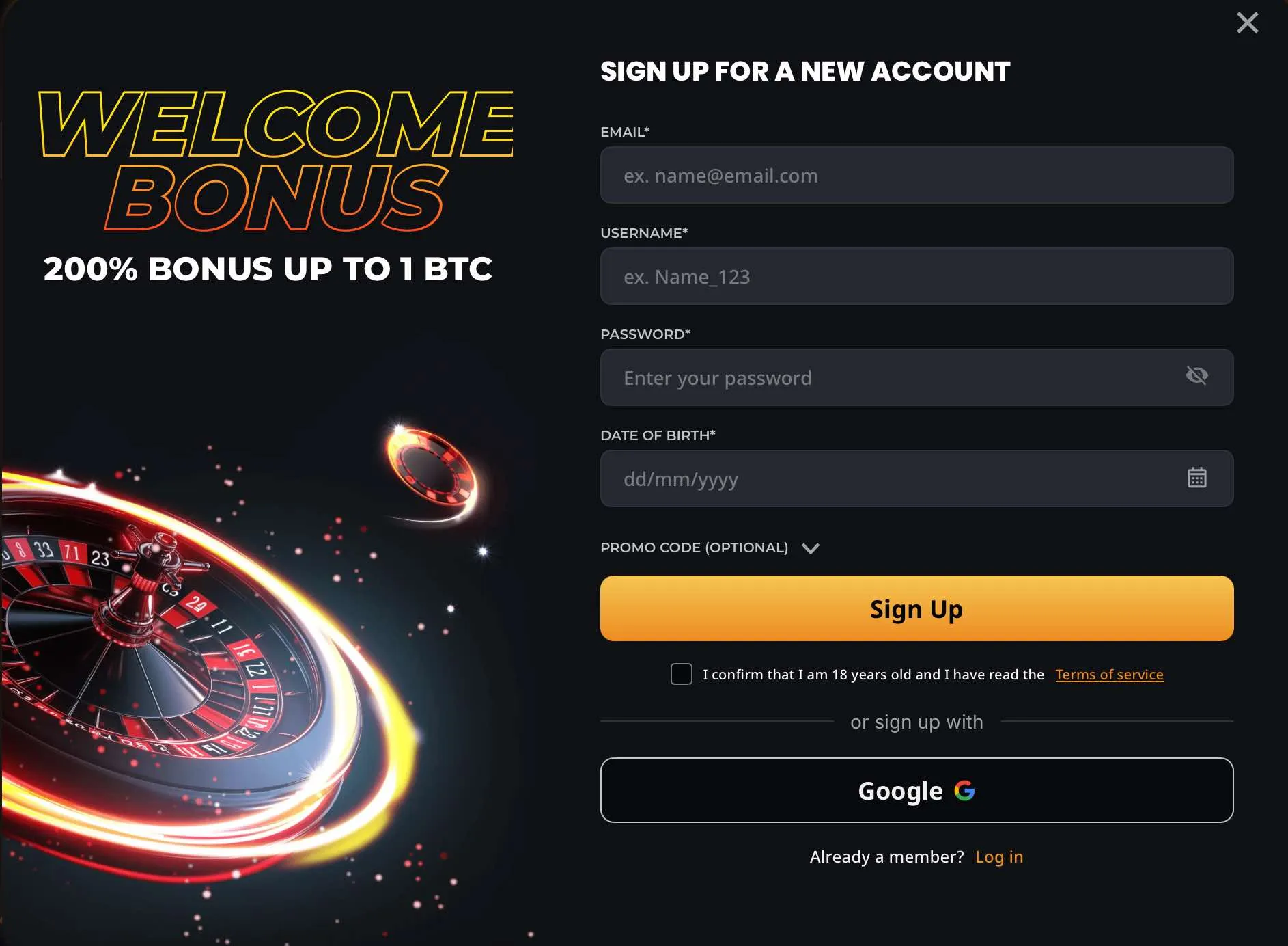 Registreren bij Instant Casino